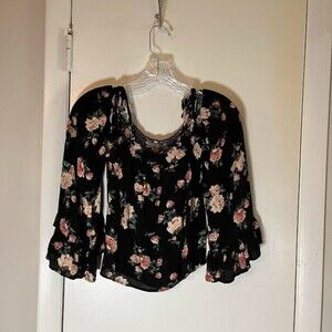 American Eagle Outfitters Women's Black Floral Print Crop Top Size S